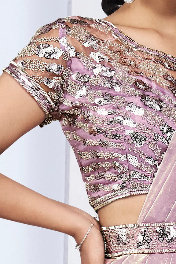 Pink Hand Work Satin Silk Ready to Wear Saree
