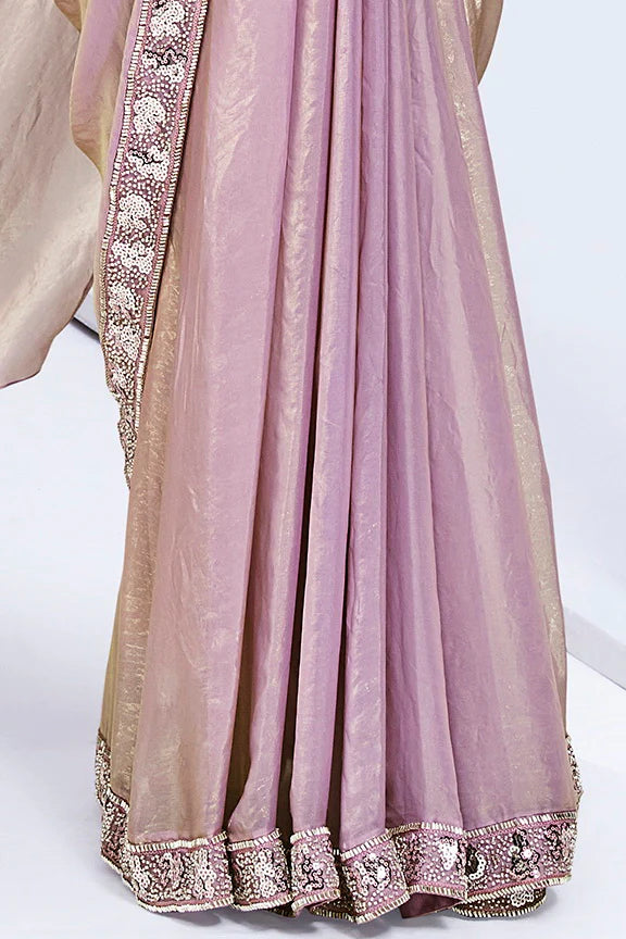 Pink Hand Work Satin Silk Ready to Wear Saree