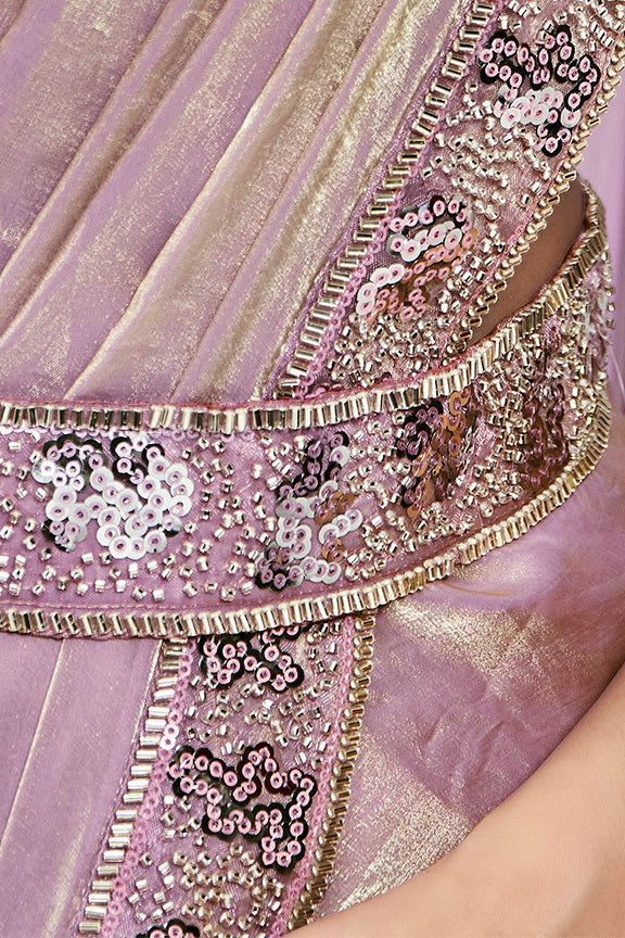 Pink Hand Work Satin Silk Ready to Wear Saree