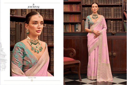 Elegant Pastel Pink & Green Semi Silk Saree
