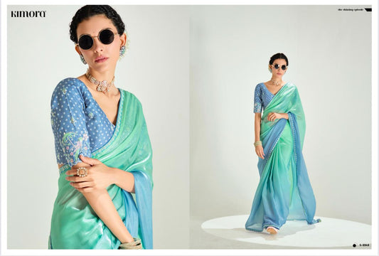 Aqua Blue Saree with Embroidered Blue Blouse