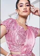 Baby Pink Handwork Two Tone Satin Silk Ready to Wear Saree