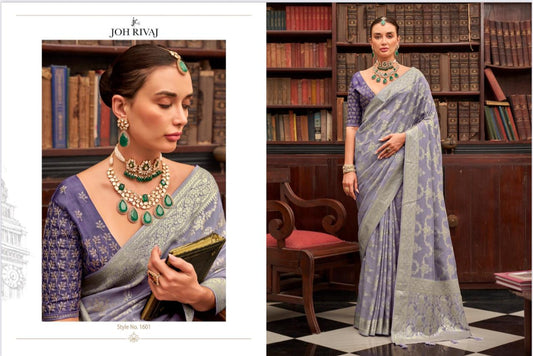 Elegant Lavender Semi Silk Saree with Silver Work