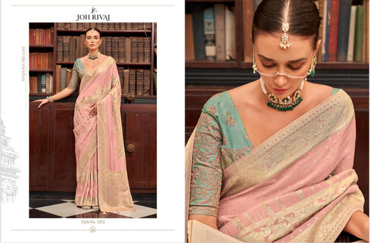 Stunning Pastel Pink & Green Semi Silk Saree