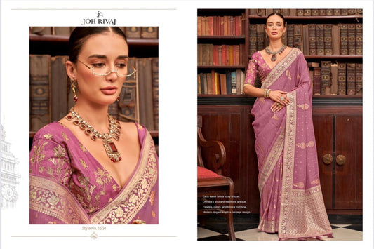 Lavender Banarasi Silk Saree with Zari Work