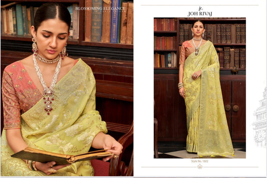 Elegant Light Yellow Semi Silk Saree