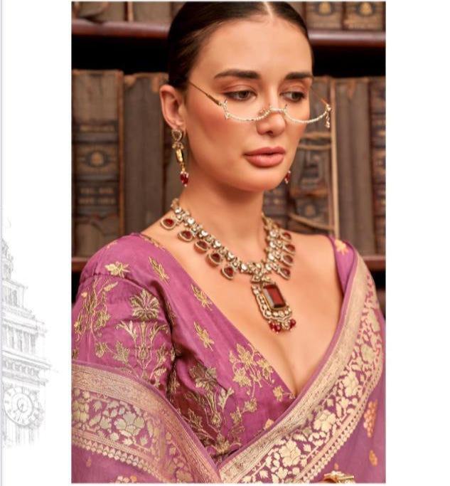 Lavender Banarasi Silk Saree with Zari Work