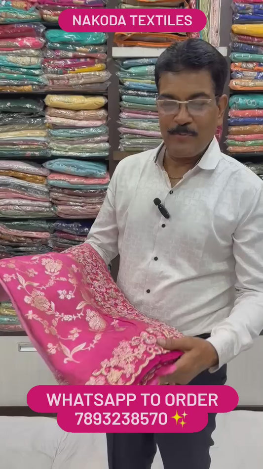 Pink Shade Dual Tone Satin Silk Saree with Heavy Embroidery